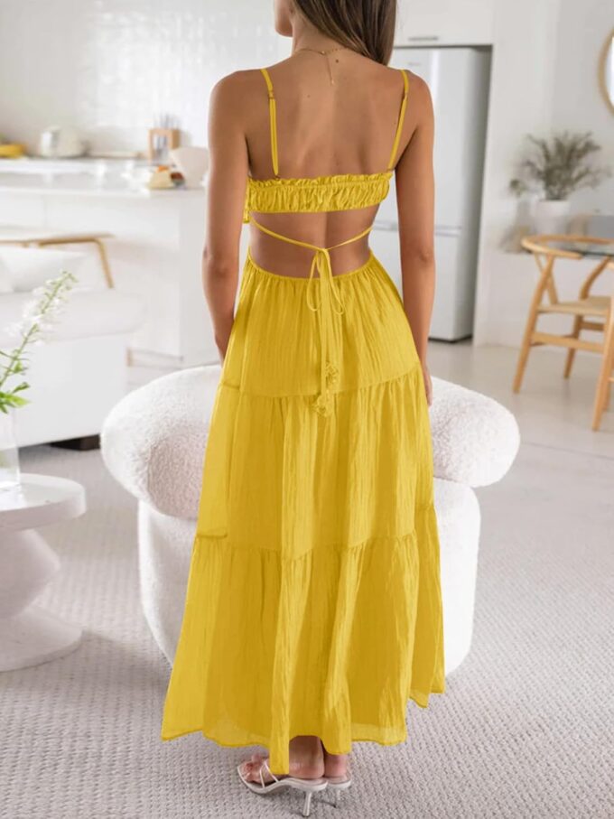 Fisoew Women's Spaghetti Strap Maxi Dress Summer Sleeveless Side Cut Out Dress Casual Boho Backless Flowy Long Dresses – Bild 3