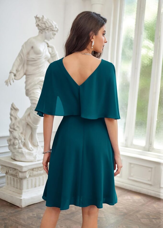 GRACE KARIN Damen Elegant Cocktailkleid V-Ausschnitt Spitzenkleid Chiffon Knielang A-Line Abendkleid Party – Bild 3
