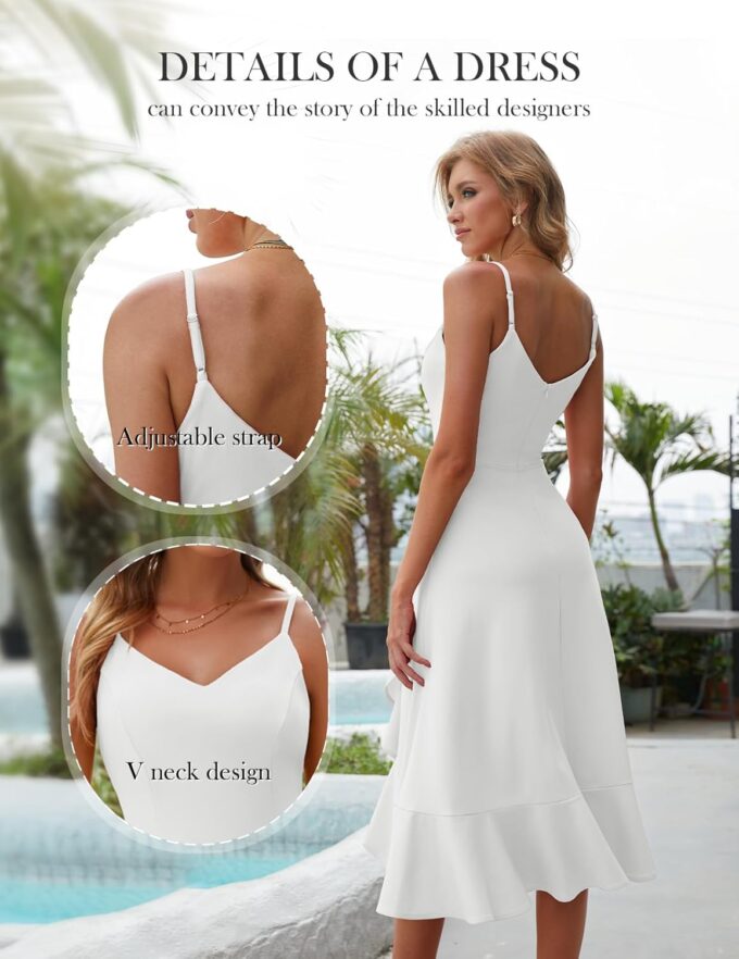 DRESSTELLS Cocktailkleid Damen Festlich Träger Hochtief Kleider für Hochzeit Knielang Rüschensaum Sommerkleid Elegantes Partykleid – Bild 3