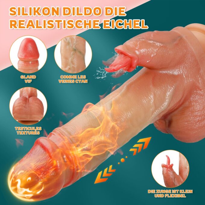 Realistische Vibratoren Dildo für Frauen, Anal Dildo Vibration mit 10 Vibrationen 7 Zungenlecken 7 SchubmaBnahmen, Sex Spielzeug für die Farue mit Heizung, Diloschwanz Vibrator Penis G Punkt – Bild 4