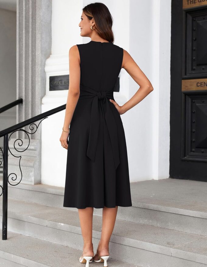 GRACE KARIN Women 2025 Summer Work Dress Sleeveless Tie Waist Elegant Party Cocktail A Line Flowy Midi Dresses with Pockets – Bild 3
