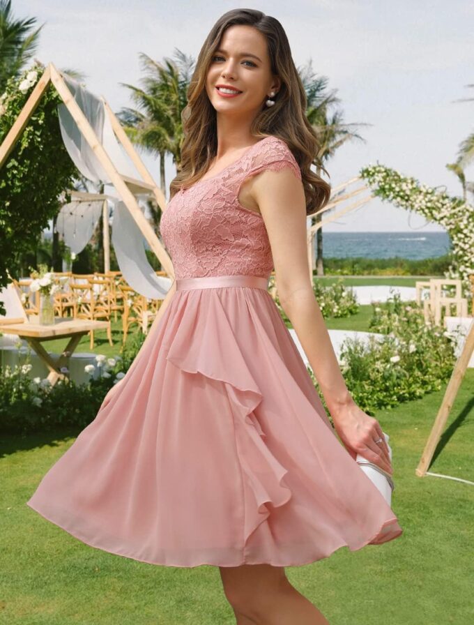 Wedtrend Women's Bridesmaid Dresses Short Prom Dress Ruffle Wedding Guest Cocktail Dresses Floral Homecoming Dress – Bild 3