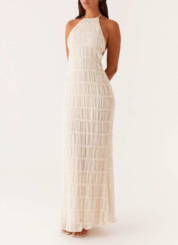 Women's Backless Smocked Maxi Dress Sexy Spaghetti Strap Cut Out Flowy Beach Long Dress Vacation Casual Sundresses – Bild 6