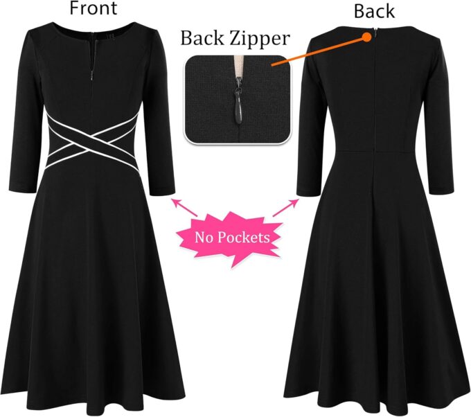 VFSHOW Damenkleid mit Reißverschluss vorne, überkreuzte Taille, schmal, für Arbeit, Business, Büro, Passform und ausgestelltes A-Linien-Kleid – Bild 6