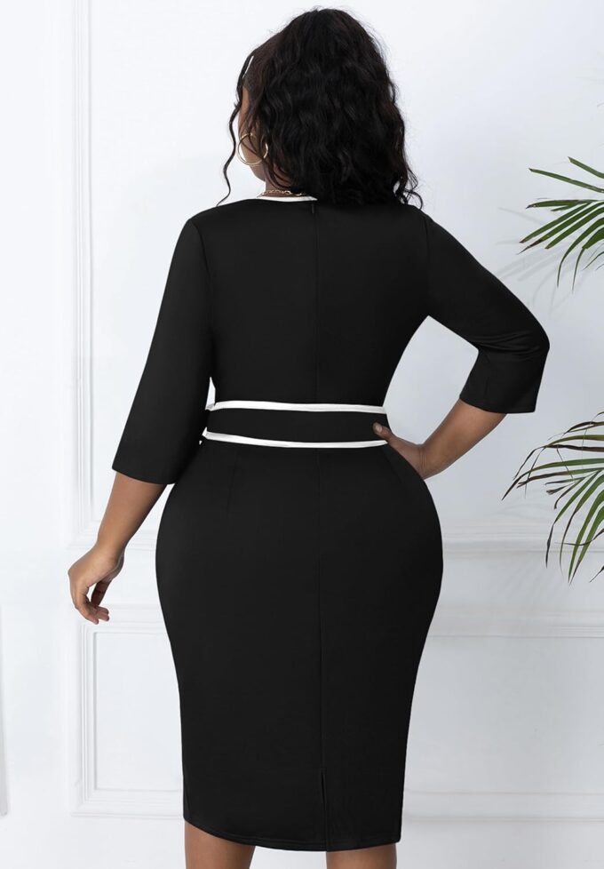 FANDEE Übergröße Damen Kirchenkleider Vintage Bodycon Elegant 3/4 Ärmel Bleistiftkleid – Bild 2