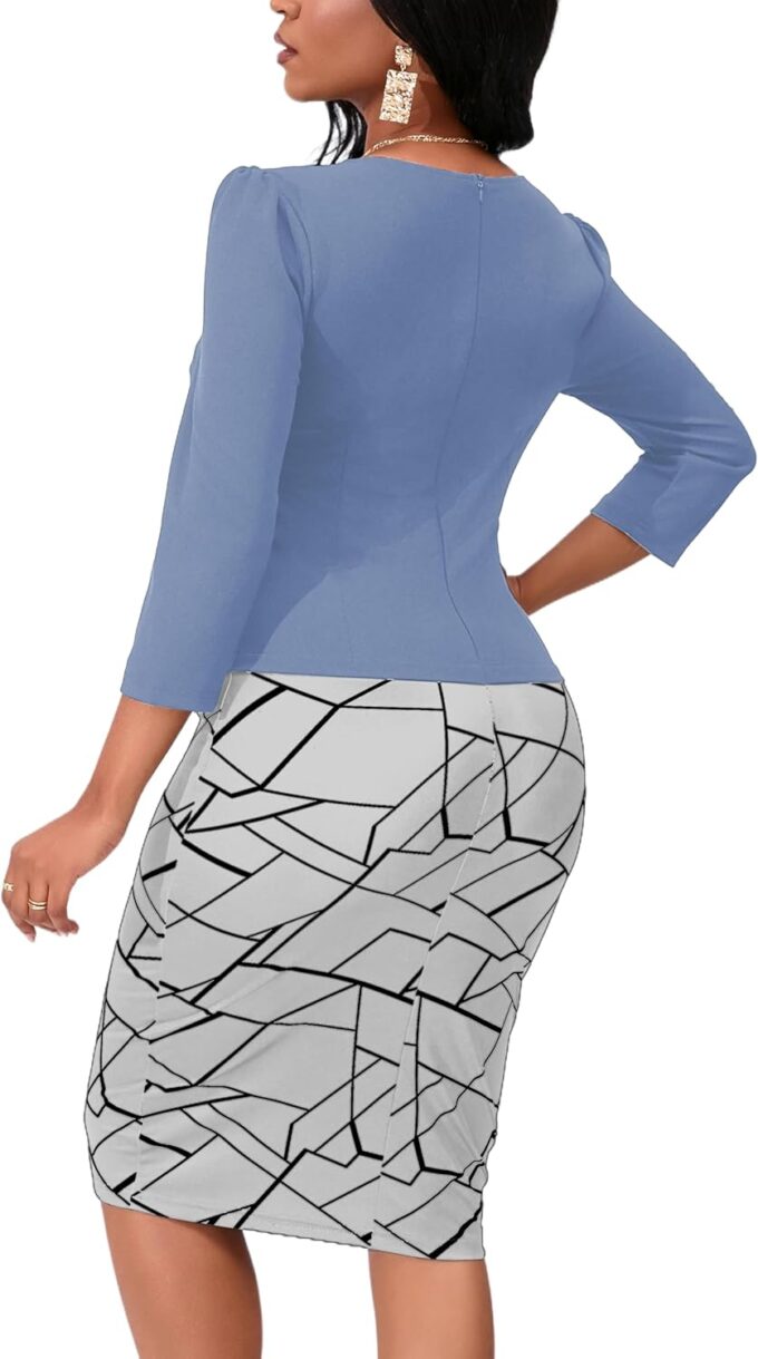 Yajedo Damen Reto Bodycon Midi Kleider 3/4 Ärmel Kirche Tragen zur Arbeit Business Bleistiftkleid – Bild 7