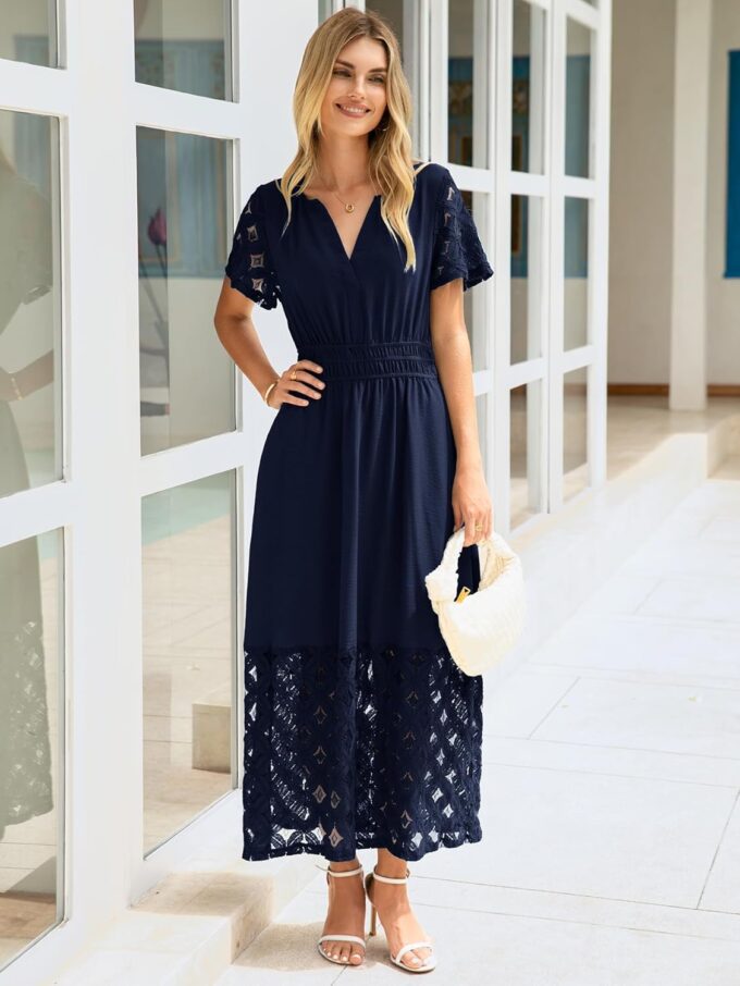 Simplee Womens 2025 Summer Boho Maxi Dress V Neck Empire Waist Long Flowy Dresses with Pockets – Bild 2