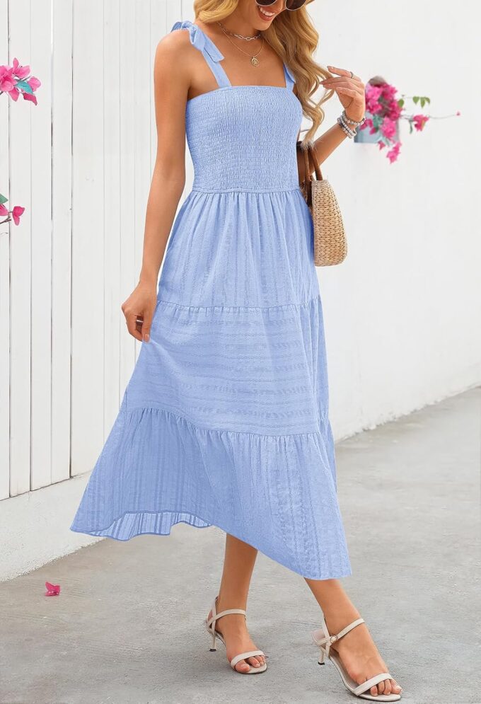 MEROKEETY Women's Summer Boho Maxi Dress Beach Vacation Casual Smocked A Line Sundress with Pockets – Bild 3