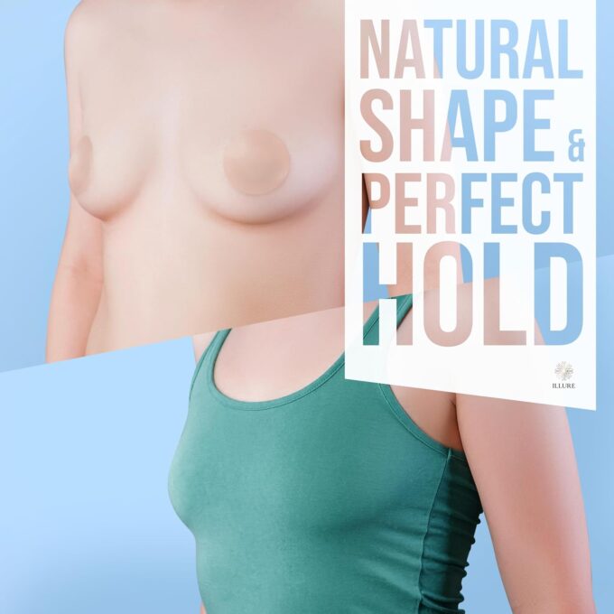 ILLURE® Nippelpads – Damen Nipple Cover mit Brustwarzenschutz - Nipple Pads wiederverwendbar & waschbar - dünne Selbstklebende Brustwarzen Nippelabdeckung aus hypoallergenem Silikon [8 cm] mit Tasche – Bild 8