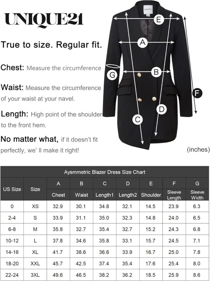 UNIQUE21 Asymmetrisches Damen-Blazerkleid mit Fleckenreihen – elegantes Damen-Blazerkleid für Arbeit, Büro, Veranstaltungen, Blazerkleider – Bild 5