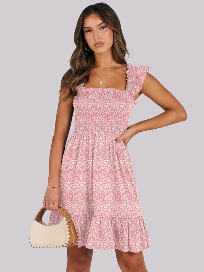 ANRABESS Women's Summer Casual Sleeveless Square Neck Dress 2025 Smocked Ruffle Backless Boho Beach Cute Teen Short Sundress – Bild 2