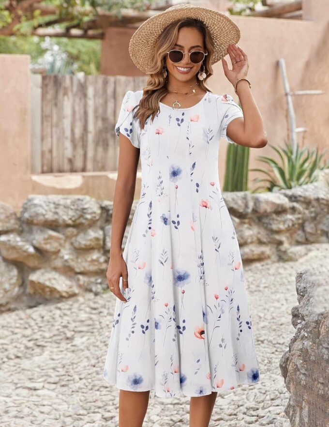 Zeagoo Womens Casual Dresses for Summer Short Sleeve Flare Midi Dress Loose Flowy Beach Sundress – Bild 3