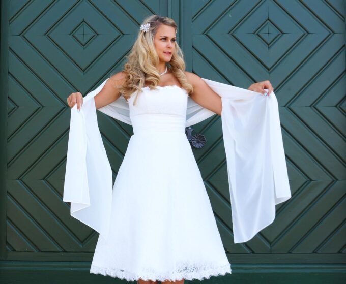 NONAME Schal Brautkleid Stola Umschlagtuch Chiffon weiß Ivory Jacke Braut 230x70 Bolero Braut – Bild 9