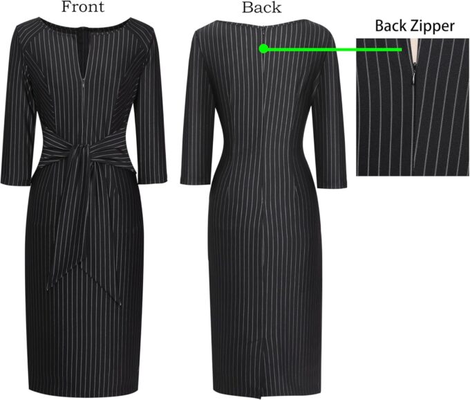 VFSHOW Elegantes Damenkleid mit Reißverschluss vorne, für Arbeit, Büro, Party, Etuikleid – Bild 6