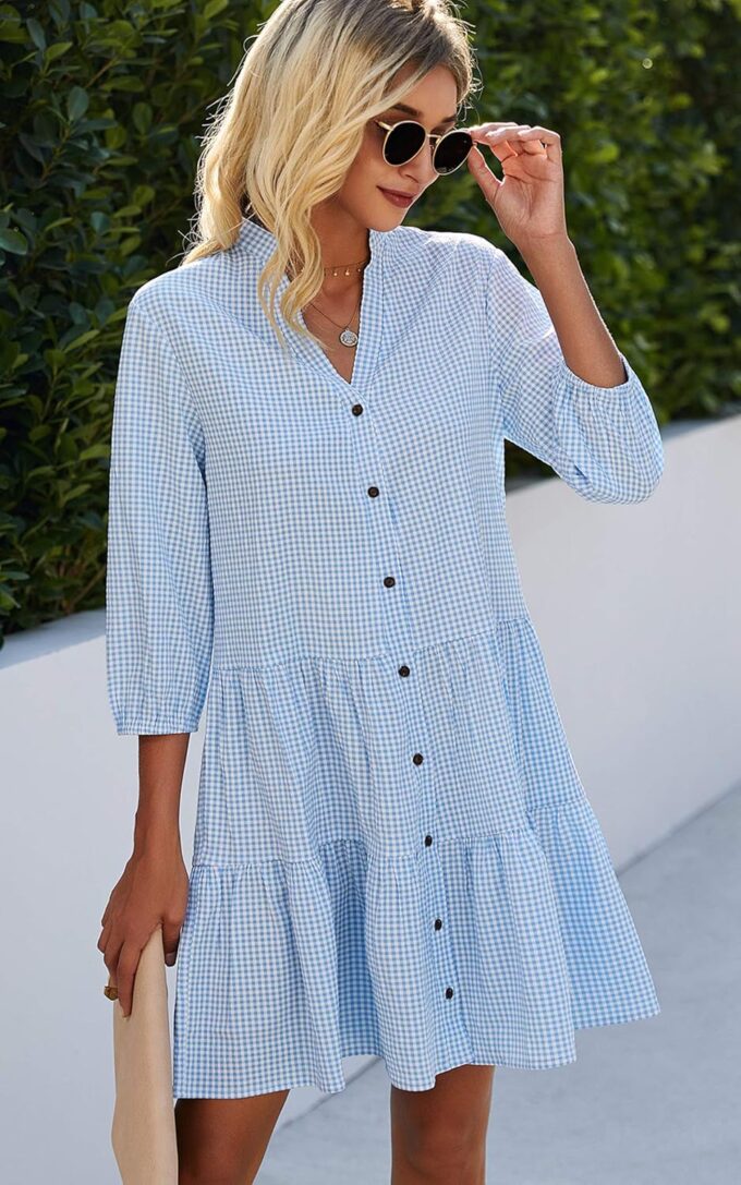 CCTOO Women's Summer Dresses Casual V Neck Button Down 3/4 Sleeve Floral Print Loose Flowy Shirt Dress – Bild 6
