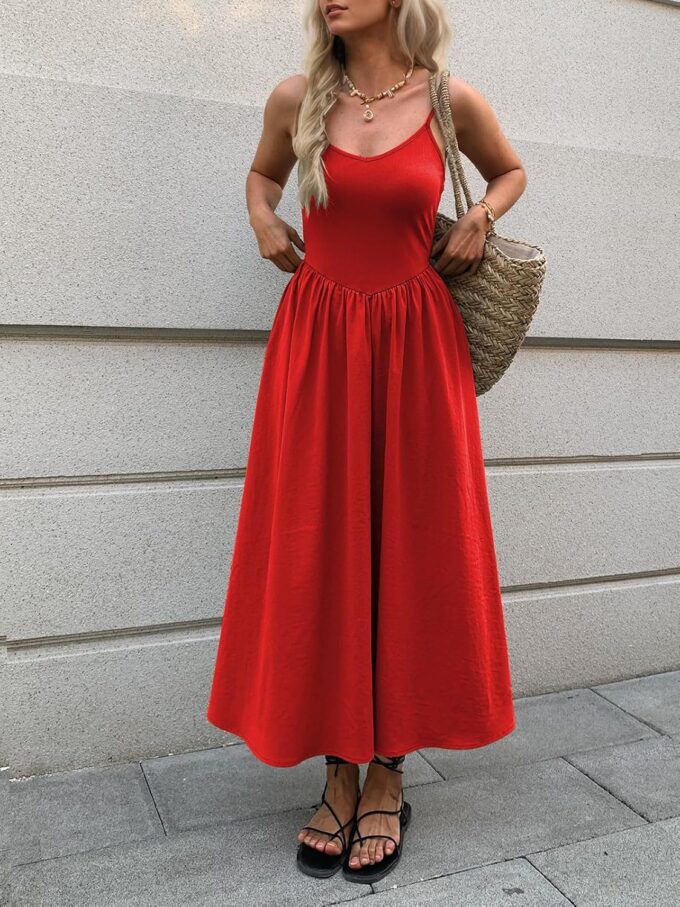 Women’s Sleeveless V-Neck Maxi Dress with Pockets – Slim Fit Casual Summer Spaghetti Strap Dress for Vacation – Bild 4