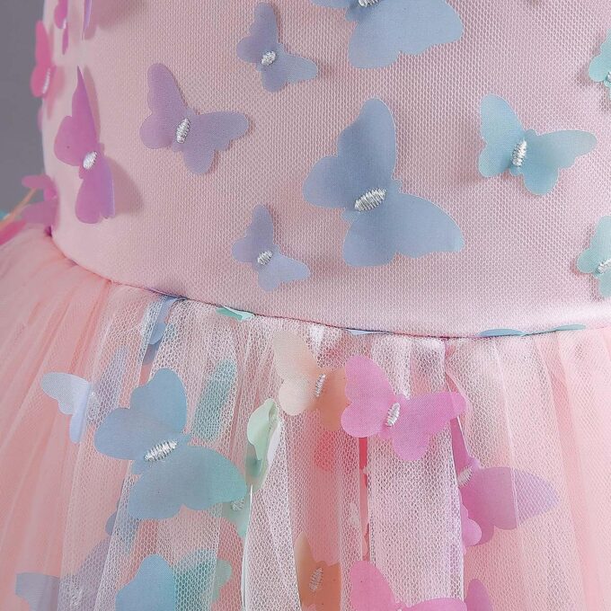 IBTOM CASTLE Blumenmädchenkleider Mädchen Ärmellos Regenbogen-Netz Prinzessin KleiderTüll Festzug Abschlussball Kinder 3D Schmetterling Ballkleid Hochzeit Brautkleid Abendkleid – Bild 3