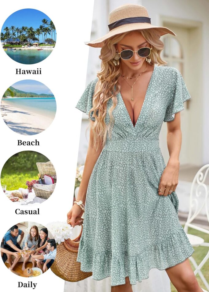 TORARY Womens Summer Dresses 2025 Floral Cap Sleeve Wrap V Neck Ruffle A-Line Sun Dress – Bild 5