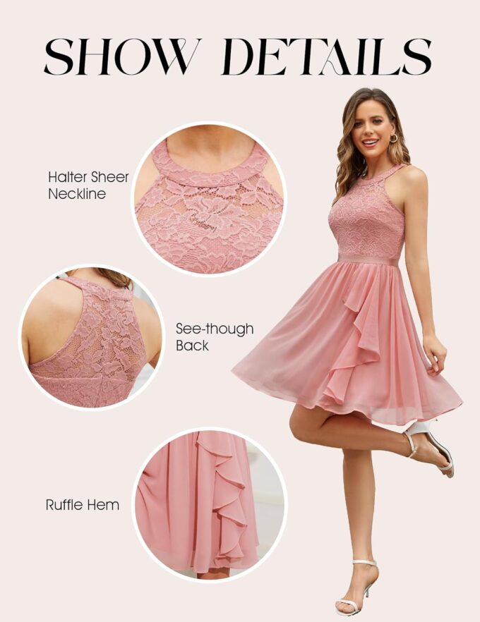 Wedtrend Women's Bridesmaid Dresses, Halter Sleeveless Cocktail Dress Ruffle A Line Short Prom Dress 2025 – Bild 4