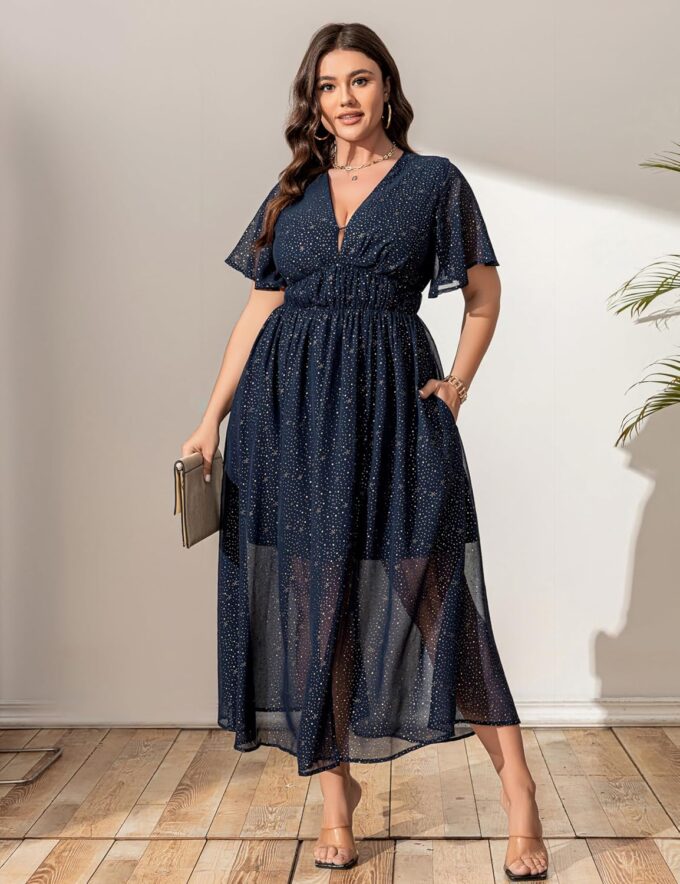 Cocktail Dresses for Women 2025 Elegant Classy Gold Star Print Summer Wedding Guest Dress Maxi with Pockets – Bild 6