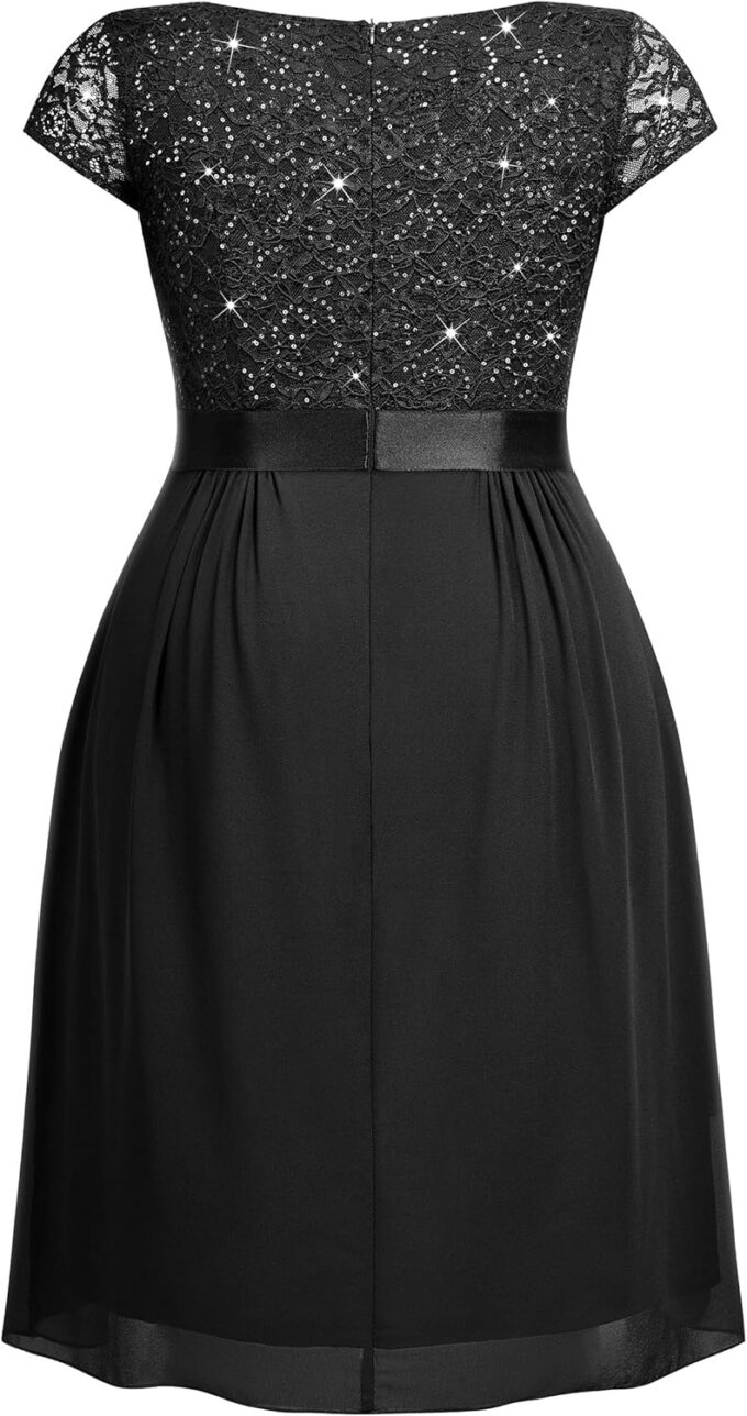 Miusol Women's Plus Size Sequin Lace V Neck Ruffle Tiered Chiffon Cocktail Party Dress – Bild 6