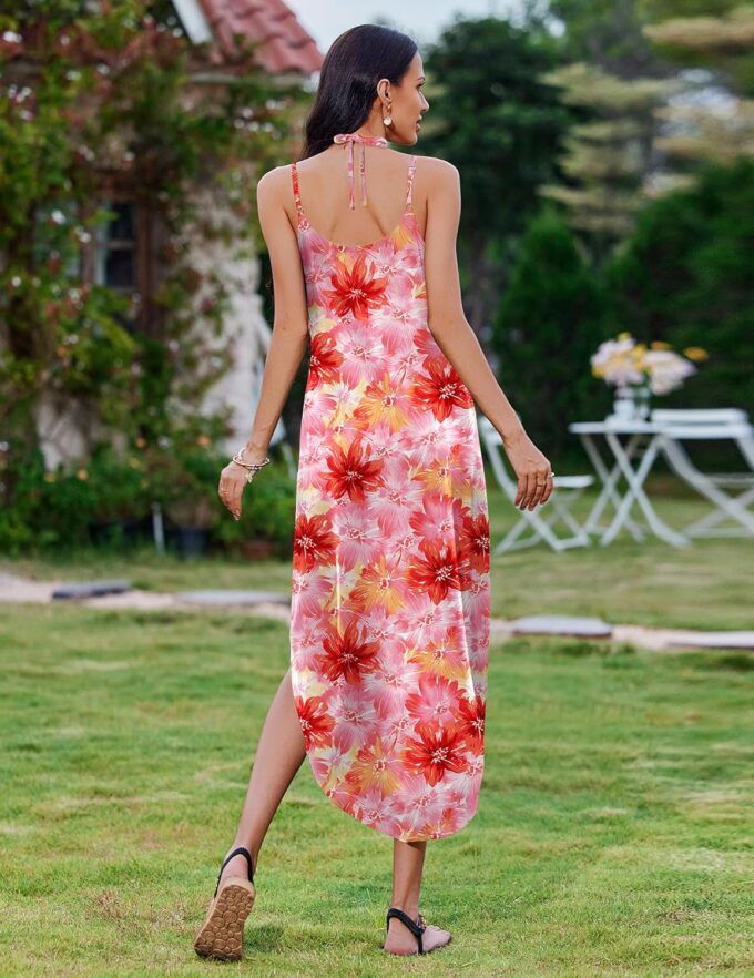 Zeagoo Women's Casual Sundress Summer Maxi Sleeveless V Neck Split Boho Beach Dress Travel Vacation Dress with Pockets – Bild 3