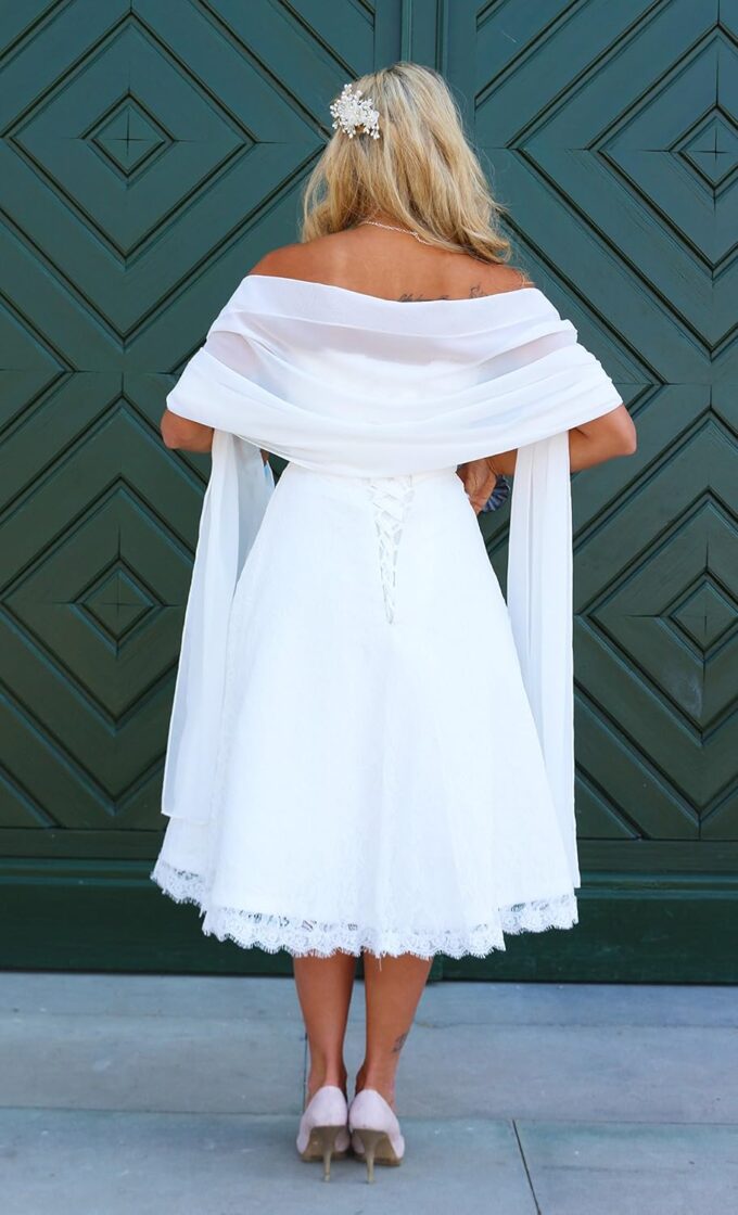 NONAME Schal Brautkleid Stola Umschlagtuch Chiffon weiß Ivory Jacke Braut 230x70 Bolero Braut – Bild 8