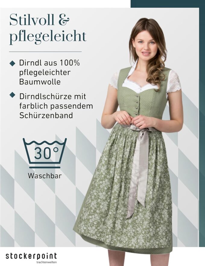 Stockerpoint Damen Dirndl Edonita I Größe 32-48 I Trachtenkleid mit liebevollen Details & Dirndlschürze I 100% Baumwolle I Bequem & pflegeleicht I Perfekt für Trachten & Festlichkeiten – Bild 2