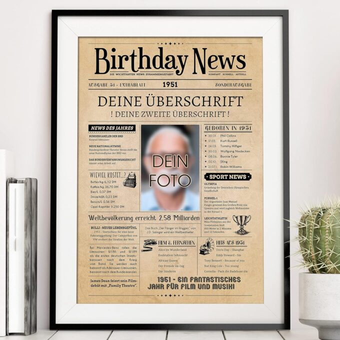 PRINTALA Geburtstagszeitung - personalisiert mit Deinem Text & Foto | Jahrgang nach Wahl | Posterdruck (1951) – Bild 2