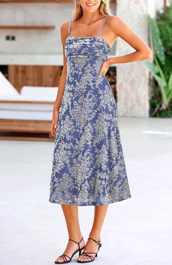 BTFBM Women's Summer Dress Sleeveless Spaghetti Strap Midi Dress Sexy Cowl Neck Floral Cocktail Dress Party Dresses – Bild 3