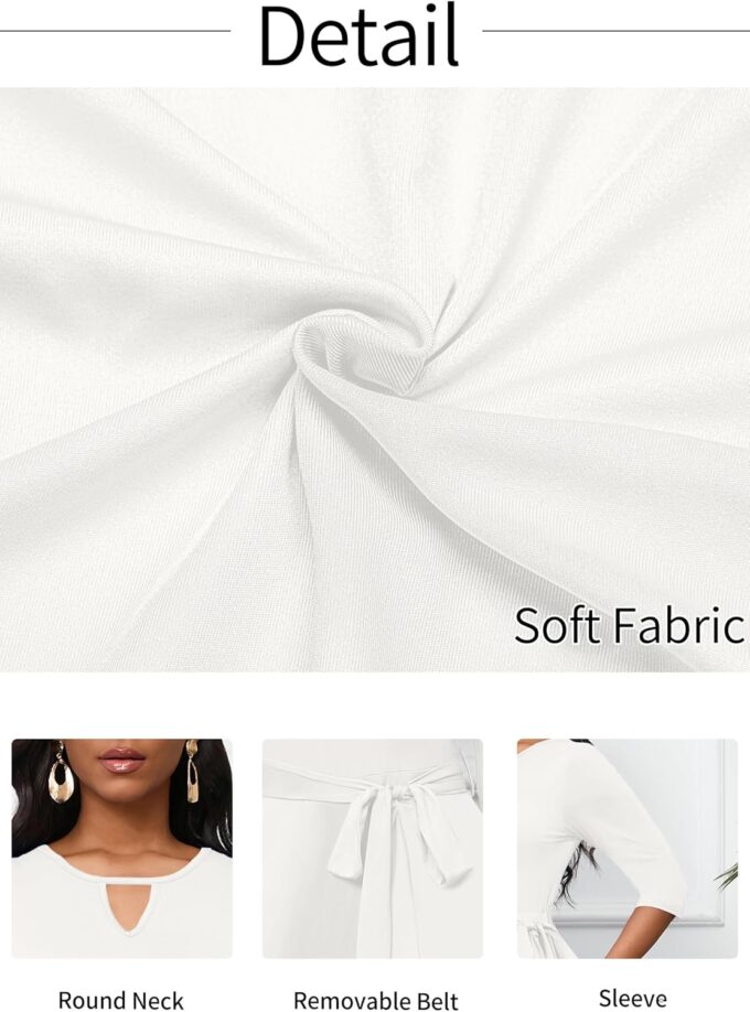 CLOCOR Midi Dresses for Women Casual A-Line Fit and Flare Dress Crewneck 3/4 Sleeve Keyhole Cocktail Party Church Dress – Bild 5