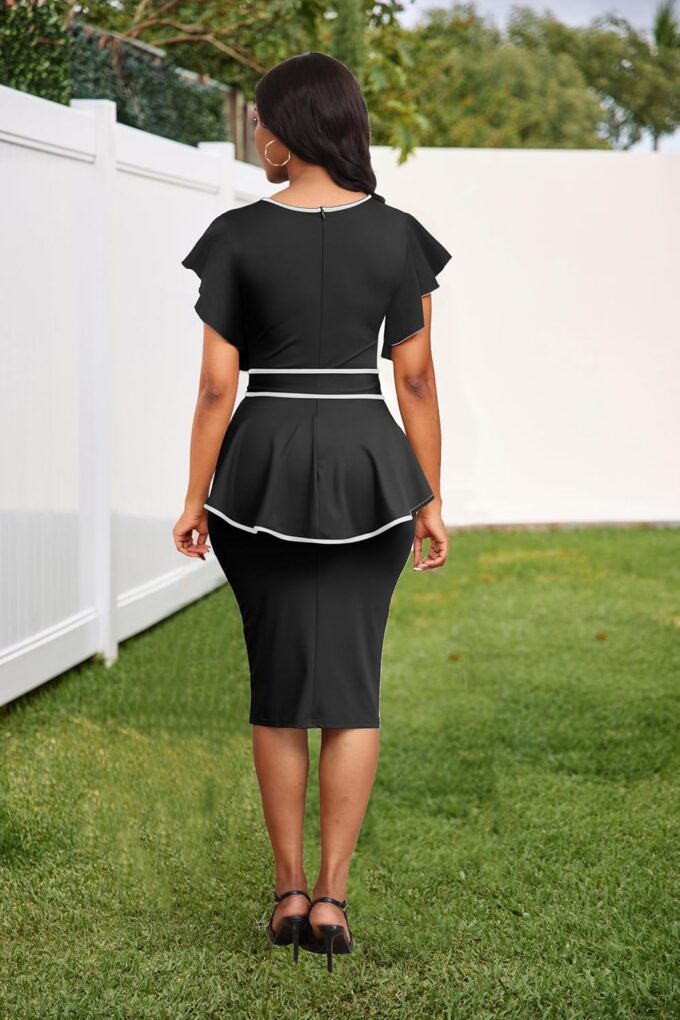Elegantes Schößchen-Kleid für Damen, knielang, Vintage, figurbetont, geteilter Reißverschluss am Rücken – Bild 4