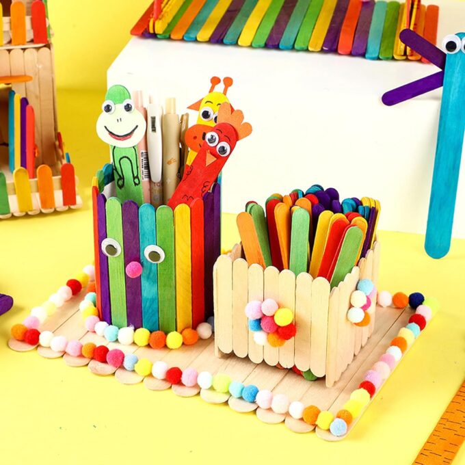 ANTETOK 100 Stück Eisstiele aus Holz, 114mm Holzlollystäbchen für Bastelarbeiten, Premium Popsicle Sticks für DIY-Projekte, zum Herstellen von hausgemachten Bastelarbeiten und Pflanzenetiketten – Bild 5