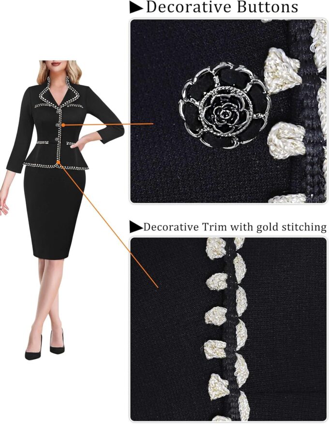 VFSHOW Damenkleid 2024 für Herbst Arbeit Business V-Ausschnitt Knöpfe Kirche Büro Schlankheits Kragen Schößchen Bleistift Etuikleid – Bild 5