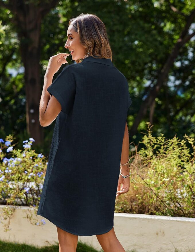 Zeagoo Women's Summer Dress 2025 Cotton Button Down Short Sleeve Tshirt Dresses Casual Flowy V Neck Loose Mini Beach Dress – Bild 5