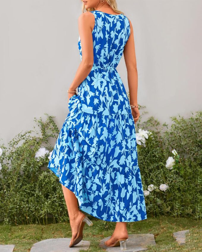 BTFBM Women Summer Dresses Casual Sleeveless Maxi Dresses Cute Floral Long Dress Wedding Guest Dress – Bild 4