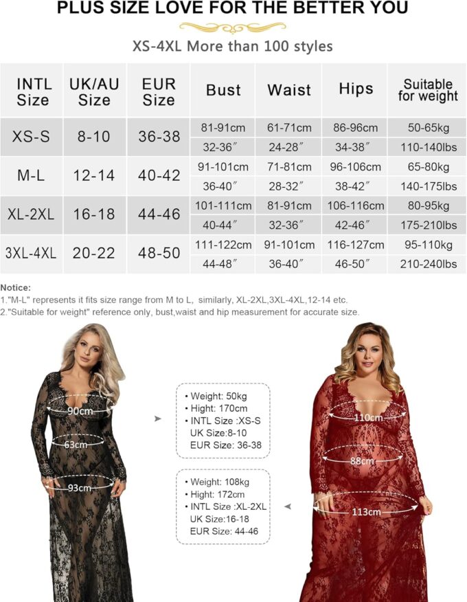 comeondear Damen Kleider Sexy Spitze Lang Langarm V-Ausschnitt Negligee Transparent Schwangerschafts Umstandskleid Reizwäsche Dessous mit G-String – Bild 6