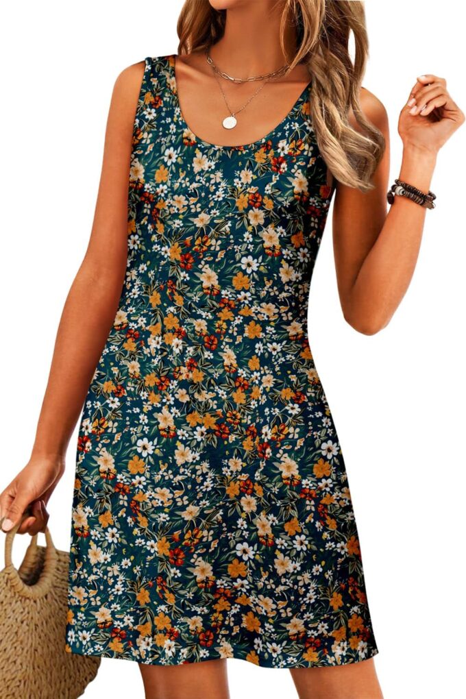 Women's Summer Dress 2025 Sleeveless Floral Boho Sundress Swimsuit Coverup Casual Loose Beach Vacation Tank Dresses – Bild 2