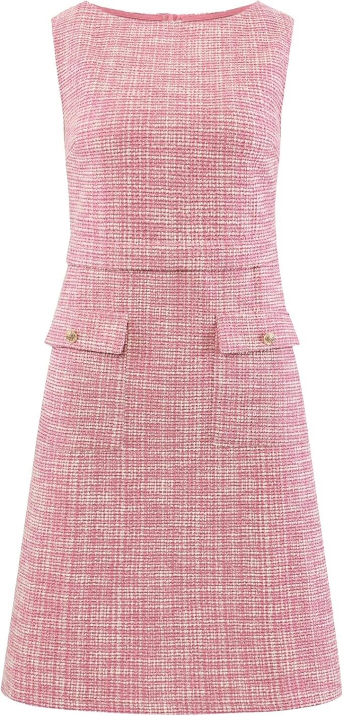 Hobemty Damen Ärmelloses Tweed-Kleid U-Boot-Ausschnitt Arbeit Büro Etuikleider
