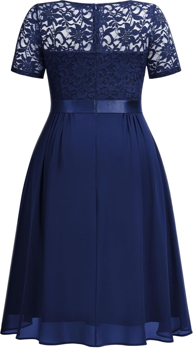 MISSMAY Women's Plus Size Lace Contrast Chiffon V Neck Flowy Cocktail Wedding Guest Midi Dress – Bild 6