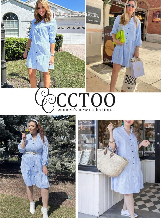 CCTOO Women's Summer Dresses Casual V Neck Button Down 3/4 Sleeve Floral Print Loose Flowy Shirt Dress – Bild 5