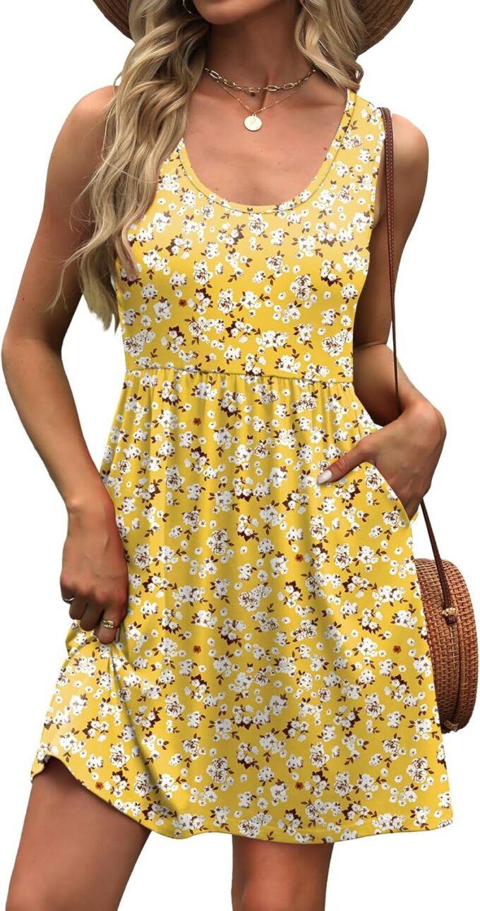 WIHOLL Women's Summer Dress 2025 A-Line Sleeveless Casual Sundress with Pockets Floral/Solid – Bild 2
