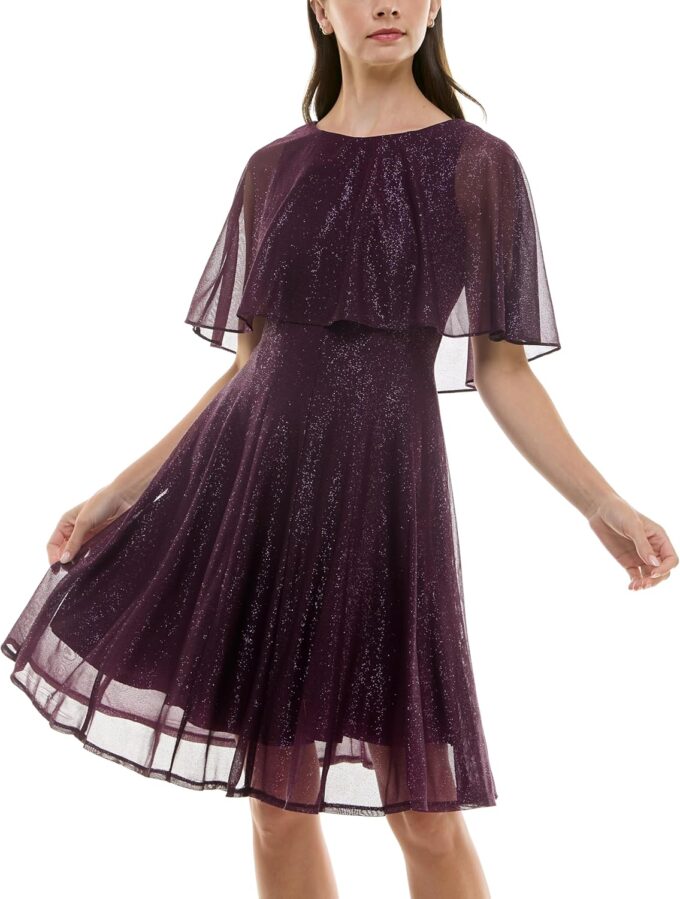 Gabby Skye Women's Shimmer Chiffon Fit & Flare Caplet Dress