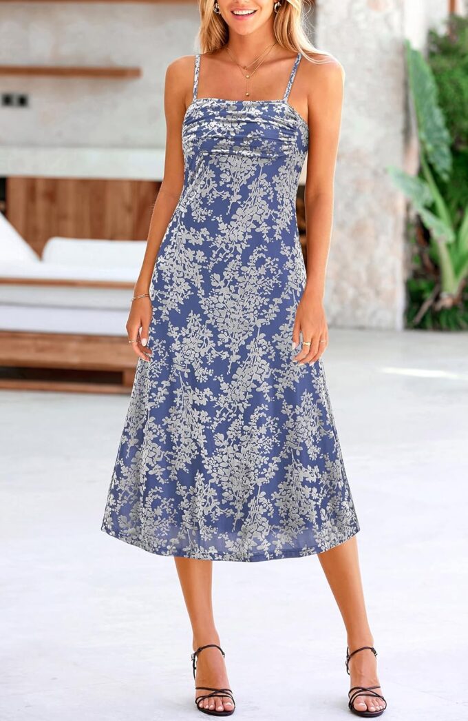 BTFBM Women's Summer Dress Sleeveless Spaghetti Strap Midi Dress Sexy Cowl Neck Floral Cocktail Dress Party Dresses – Bild 2