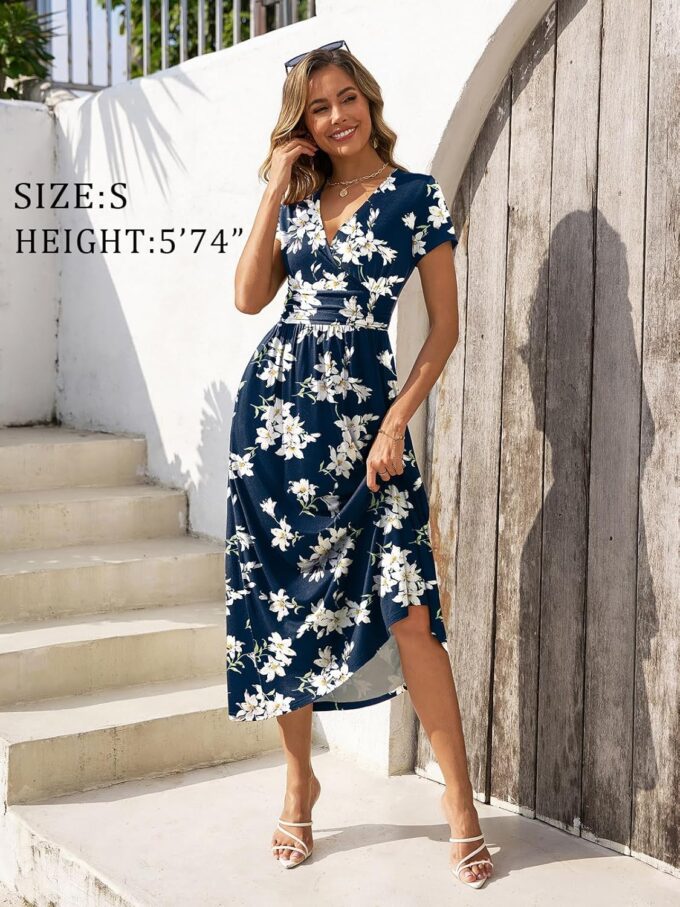 Gracyoga Women's Summer Dresses 2025 Short Sleeve Maxi Dress Casual V Neck Flowy Sundress with Pockets – Bild 2