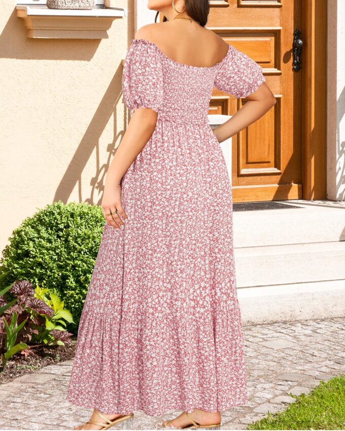 Plus Size Sun Dresses Women - Summer Off The Shoulder Puff Sleeve A Line Boho Maxi Flow Long Dress 2025 – Bild 4