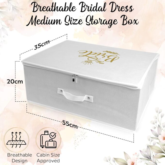 Wedcova UK Hochzeitskleid Aufbewahrungsbox | Weiß Personalisierte Brautkleider Unterbett Aufbewahrungsboxen | Unter Bett Kleidung Box mit 10 Säurefreie Tissue Papiere | Raum Organizer Box | Medium – Bild 3