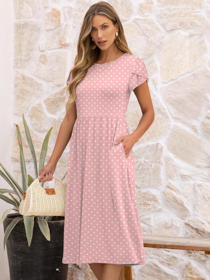ANRABESS Women's Summer Short Sleeve A-Line Midi Dresses Casual Floral T-Shirt Dresses Flowy Beach Sundress with Pockets – Bild 2