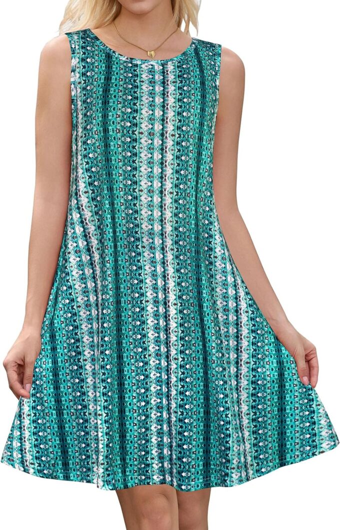 Summer Dresses for Women Beach Boho Sleeveless Vintage Floral Flowy Pocket Tshirt Tank Sundresses – Bild 4