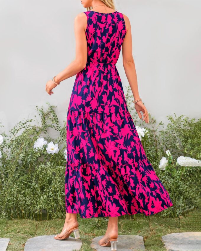 BTFBM Women Summer Dresses Casual Sleeveless Maxi Dresses Cute Floral Long Dress Wedding Guest Dress – Bild 4